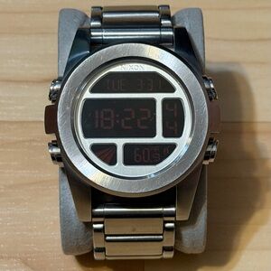 Nixon The Unit SS Silver Metal That’s What She Said Digital Mens Surf Watch RUNS